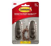 Command Forever Classic Medium Metal Wall Hooks, Damage Free Hanging Wall Hooks with Adhesive Strips, No Tools Wall Hooks for Hanging Decorations in Living Spaces, 2 Metal Hooks and 4 Strips