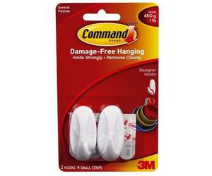 Command General Purpose 2 x Small Designer Hooks White (450g)