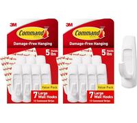 Command Hooks Large Utility Damage Free Hanging, Sticky Hook and Adhesive Strips Pack, No Tools for Multi Purpose Hanging, 7 White Heavy Duty Hooks and 12 Strips (Pack of 2)