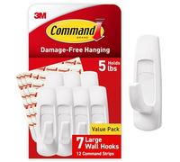 Command Hooks Large Utility Damage Free, Sticky Hook and Adhesive Strips Pack, No Tools for Multi Purpose Hanging, 7 White Heavy Duty Hooks and 12 Strips