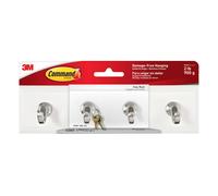 Command Key Rail, 1 Rail with 4 Hooks and 6 Adhesive Small Strips, Removable for Entryway or Hallway, Hang Keys, Hats, Dog Leashes, and Accessories -