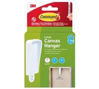 Command Large Canvas Hanger Hook, - 1 Hook and 2 Adhesive Strips, White - Damage Free Hanging - for Canvas Framed Pictures, Prints and Art - Holds up to 1.3kg