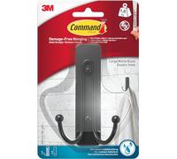Command Large Double Bathroom Wall Hook, Matte Black - 1 Hook and 1 Water-Resistant Strip - Damage Free Hanging for Bath Towels