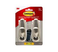Command Large Forever Classic Metal Hook, Brushed Nickel, 2-Hooks, 4-Strips, Decorate Damage-Free