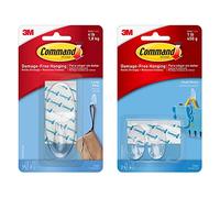 Command Large Hook, Pack 1 Hook and 2 Adhesive Strips, Transparent - Damage Free Hanging - Holds up to 1.6kg & 17092CLR-ES Small Clear Hooks with Clear Strips (17092CLR)