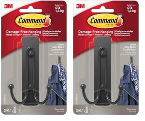 Command Large Matte Black Double Hook 17036MB-ES (Pack of 2)