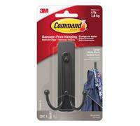 Command Large Matte Black Double Hook, Indoor use - 1 Metal Large Hook and 1 Adhesive Strip - Hang Jackets, Purses, Handbags, Hats, Scarves, Dog Leads - Damage Free Hanging