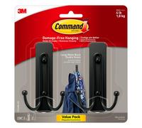 Command 17036MB-2ES Large Wall Hooks, 2 Pack, Matte Black