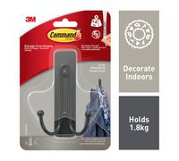 Command Large Matte Black Metal Double Hook for Indoor Use Self Adhesive