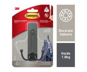 Command Large Matte Black Metal Double Hook for Indoor Use Self Adhesive