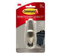 Command Large Metal Hook, Brushed Nickel, Indoor Use, 1-Hook, 2-Strips, Decorate Damage-Free