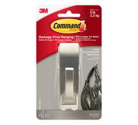 Command Large Modern Reflections Brushed Nickel Metal Hook, Indoor use - 1 Hook and 2 Adhesive Strips - Hang Jackets, Purses, Handbags, Backpacks,