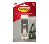 Command Large Modern Reflections Brushed Nickel Metal Hook, Indoor use - 1 Hook and 2 Adhesive Strips - Hang Jackets, Purses, Handbags, Backpacks, Hats, Scarves, Dog Leads - Organise Damage Free