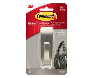 Command Large Modern Reflections Brushed Nickel Metal Hook, Indoor use - 1 Hook and 2 Adhesive Strips - Hang Jackets, Purses, Handbags, Backpacks,
