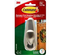 Command Large Outdoor Brushed Nickel Metal Hook and 2 Adhesive Strips | Adhesive Wall Hook, Damage-Free Hanging for Outdoor Wreaths, Signs and Other Heavy Items Securely, Holds up to 2.2 Kg