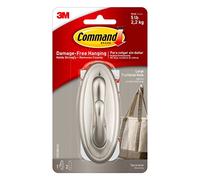 Command Large Traditional Hook, Holds up to 5 lb, 1 Wall Hook with 2 Strips, Brushed Nickel Color, Organize Damage-Free No Tools Wall Hooks for Hanging Decorations in Living Spaces