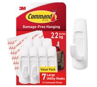 Command Large Utility Hook, Pack of 7 Hooks and 12 Adhesive Strips, White - Damage Free Hanging - Holds up to 2.2kg