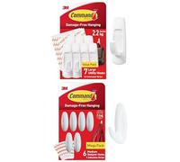 Command Large Utility Hooks, 7 Hooks and 12 Strips, White with Medium Designer Hooks, 6 Hooks and 9 Strips, White, Damage Free Hanging