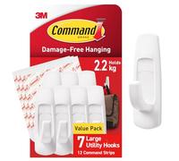 Command Large Utility Hooks, White, 7 Hooks and 12 Adhesive Strips