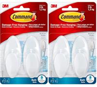 Command Medium Bath Hooks with Water Resistant Strips - 2 Medium Hooks and 2 Adhesive Strips - Hang Towels, Robes and Other Bathroom Accessories - No Nails, No Holes, No Drilling (Pack of 2)