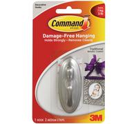 Command Medium Decorative Hooks-Brushed Nickel 1 Hook & 2 Strips