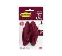 Command Medium Designer Hooks, 4 Dark Red Hooks and 6 Adhesive Strips