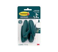 Command Medium Designer Hooks, 4 Petrol Blue Hooks and 6 Adhesive Strips