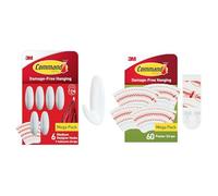Command Medium Designer Hooks, 6 Hooks and 9 Strips, White with Poster Adhesive Strips, 60 White Strips, Damage Free Hanging