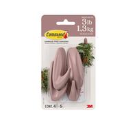 Command Medium Designer Hooks, Dusty Rose, 4 Hooks, 6 Strips, Damage-Free Hanging with Adhesive, No Tools Great for Hanging Home Decor, Holds up to 1.3kg