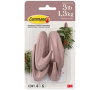 Command Medium Designer Hooks, Dusty Rose, 4 Hooks, 6 Strips, Damage-Free Hanging with Adhesive, No Tools Great for Hanging Home Decor, Holds up to 1.3kg