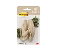 Command Medium Designer Hooks, Latte Brown, 4 Hooks, 6 Strips, Damage-Free Hanging with Adhesive, No Tools Great for Hanging Home Decor, Holds up to 1.3kg