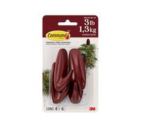 Command Medium Designer Hooks, Mulled Wine Red, 4 Hooks, 6 Strips, Damage-Free Hanging with Adhesive, No Tools Great for Hanging Home Decor, Holds up to 1.3kg
