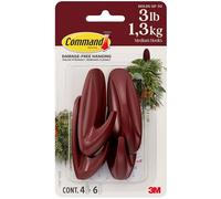 Command Medium Designer Hooks, Mulled Wine Red, 4 Hooks, 6 Strips, Damage-Free Hanging with Adhesive, No Tools Great for Hanging Home Decor, Holds up to 1.3kg