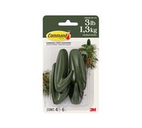 Command Medium Designer Hooks, Rosemary Green, 4 Hooks, 6 Strips, Damage-Free Hanging with Adhesive, No Tools Great for Hanging Home Decor, Holds up to 1.3kg