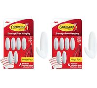 Command Medium Designer Hooks, White - Pack of 12 Hooks and 9 Adhesive Strips - Damage Free Hanging - Holds up to 1.3kg