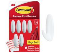 Command Medium Designer Hooks, White , Pack of 6 Hooks and 9 Adhesive