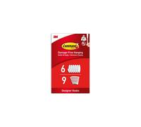 Command Medium Designer Hooks, White - Pack of 6 Hooks and 9 Adhesive Strips - Damage Free Hanging - Holds up to 1.3kg