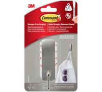 3M Command Medium Self Adhesive Hook - 1 Hook, 2 Adhesive Strips - Brushed Nickel