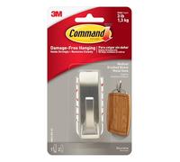 Command Medium Modern Reflections Brushed Nickel Metal Hook - 1 Hook and 2 Adhesive Strips - Indoor Use - Hang Jackets, Purses, Handbags, Hats, Scarves, Dog leads - Organise Damage Free