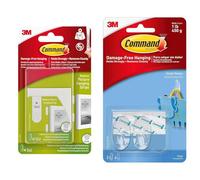 Command Medium Picture Hanging Strips 12 Sets Value Pack & Small Hooks with Clear Strips, Pack of 2 Hooks + 4 Adhesive Strips, Transparent