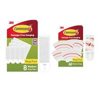 Command Medium Picture Hanging Strips White Value Pack, 8 Pairs (16 Strips), Damage Free Hanging with 60 White Poster Adhesive Strips