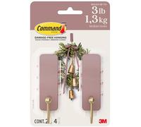Command Medium Wall Hooks, Dusty Rose, 2 Hooks, 4 Strips, Damage-Free Hanging with Adhesive, No Tools Great for Hanging Home Decor, Holds up to 1.3kg