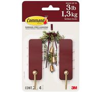 Command Medium Wall Hooks, Mulled Wine Red, 2 Hooks, 4 Strips, Damage-Free Hanging with Adhesive, No Tools Great for Hanging Home Decor, Holds up to 1.3kg