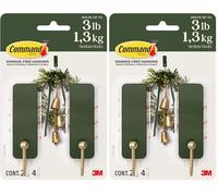 Command Medium Wall Hooks, Rosemary Green, 2 Hooks, 4 Strips, Damage-Free Hanging with Adhesive, No Tools Great for Hanging Home Decor, Holds up to 1.3kg (Pack of 2)