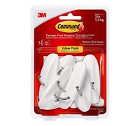 Command Medium Wire Hooks Damage Free Hanging Wall Hooks with Adhesive Strips No Tools Wall Hooks for Hanging Decorations in Living Spaces 7 White