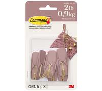 Command Medium Wire Hooks, Dusty Rose, 6 Hooks, 8 Strips Damage-Free Hanging with Adhesive, No Tools Great for Hanging Home Decor, Holds up to 900g
