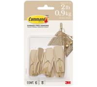 Command Medium Wire Hooks, Latte Brown, 6 Hooks, 8 Strips Damage-Free Hanging with Adhesive, No Tools Great for Hanging Home Decor, Holds up to 900g