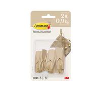 Command Medium Wire Hooks, Latte Brown, 6 Hooks, 8 Strips Damage-Free Hanging with Adhesive, No Tools Great for Hanging Home Decor, Holds up to 900g