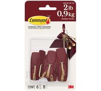 Command Medium Wire Hooks, Mulled Wine Red, 6 Hooks, 8 Strips Damage-Free Hanging with Adhesive, No Tools Great for Hanging Home Decor, Holds up to 900g