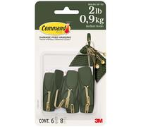 Command Medium Wire Hooks, Rosemary Green, 6 Hooks, 8 Strips Damage-Free Hanging with Adhesive, No Tools Great for Hanging Home Decor, Holds up to 900g